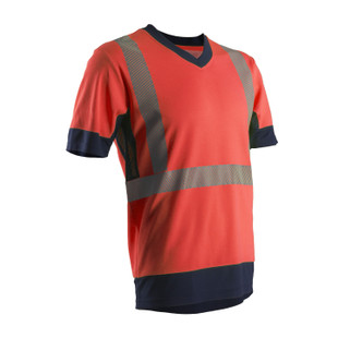 TEE-SHIRT MANCHE COURTE HAUTE VISIBILITE KOMO ROUGE/MARINE