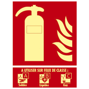 PLAQUE EXTINCTEUR CLASSE ABC 150X200 PHOTOLUMINESCENT